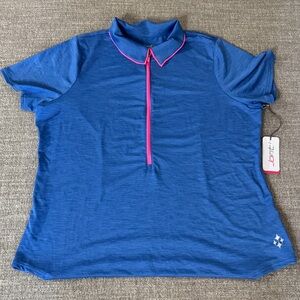 Jofit Blue Short Sleeve Polo with Pink Trim